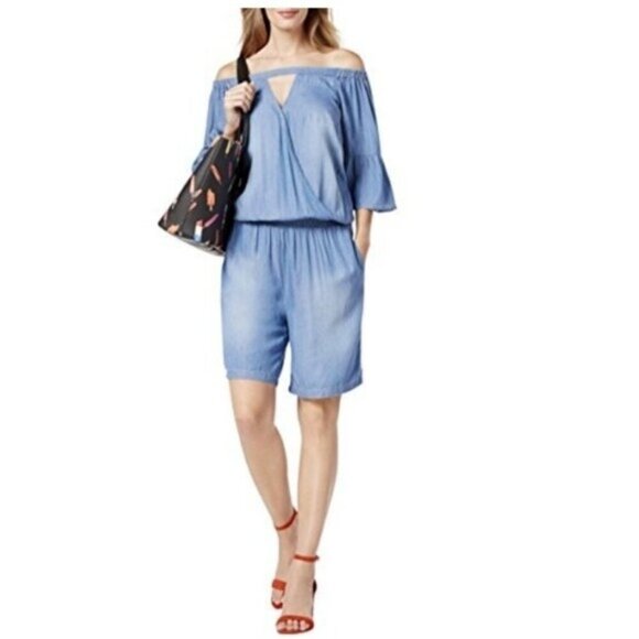 Inc international Concepts women 4 romper off shoulder indigo vacation beach - Picture 1 of 10